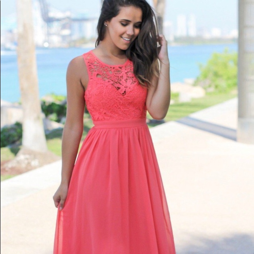 Full length coral dress